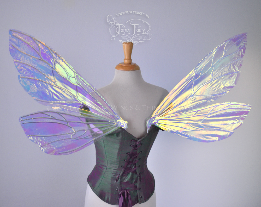 Ellette Iridescent Fairy Wings in Clear Diamond Fire with Pearl veins