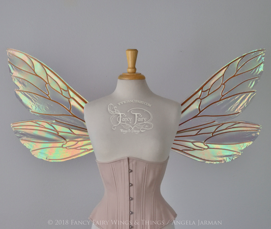 Ellette Iridescent Fairy Wings in Patina Green with Copper veins