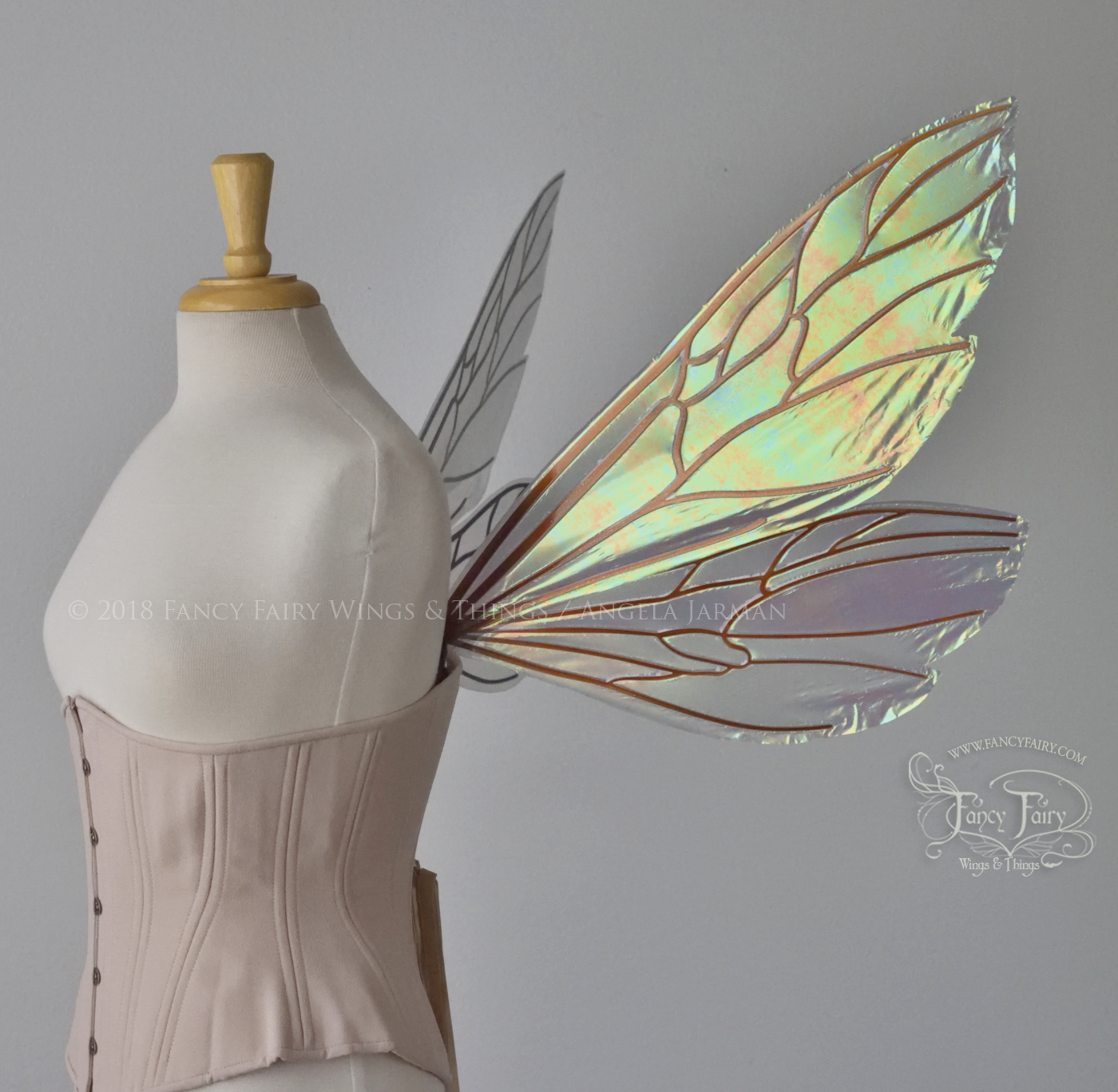 Ellette Iridescent Fairy Wings in Patina Green with Copper veins