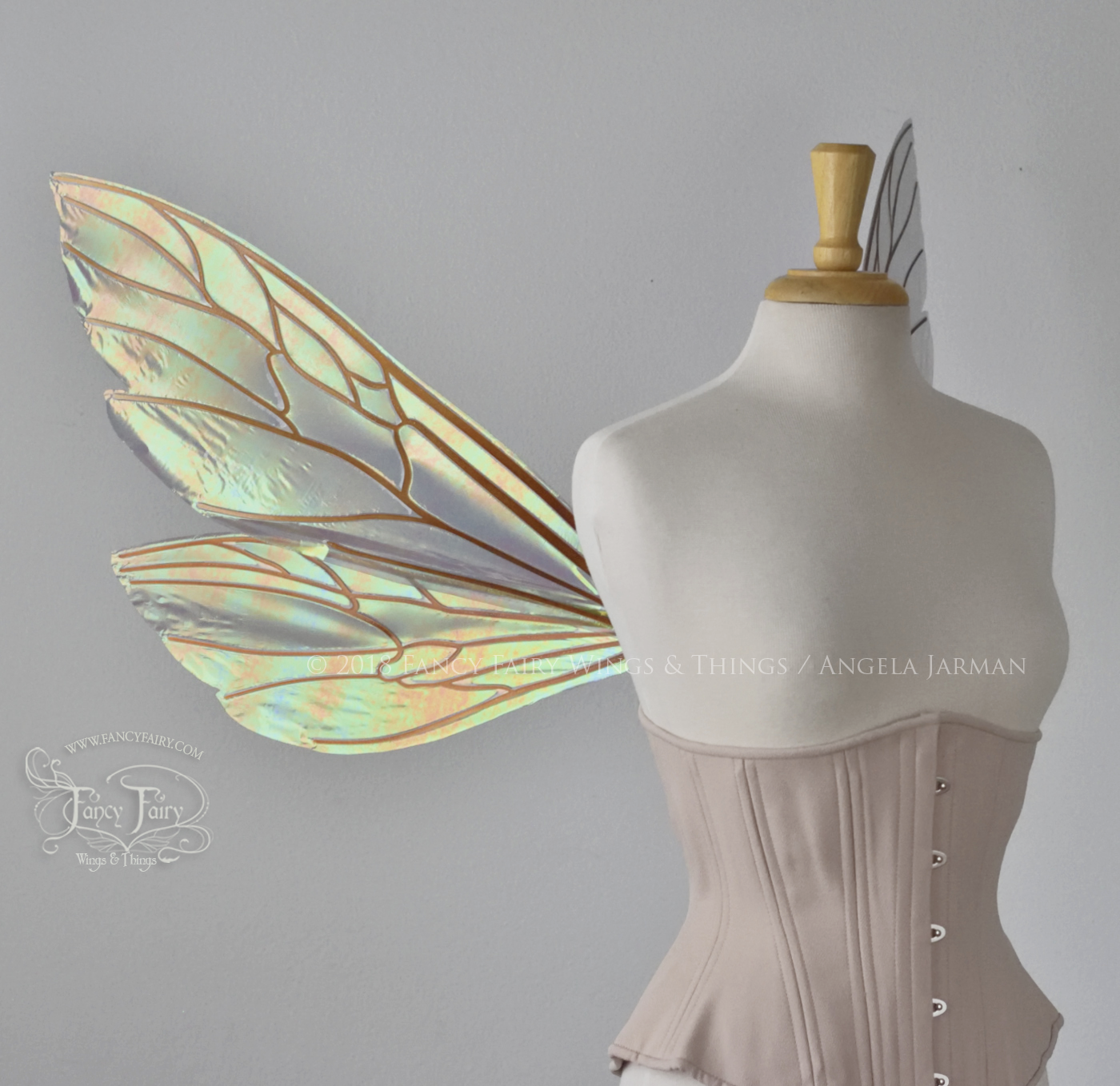 Ellette Iridescent Fairy Wings in Patina Green with Copper veins