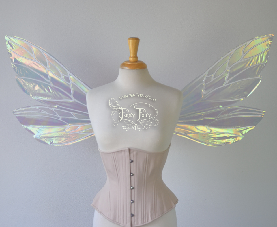 Ellette Iridescent Fairy Wings in Patina Green with Pearl veins