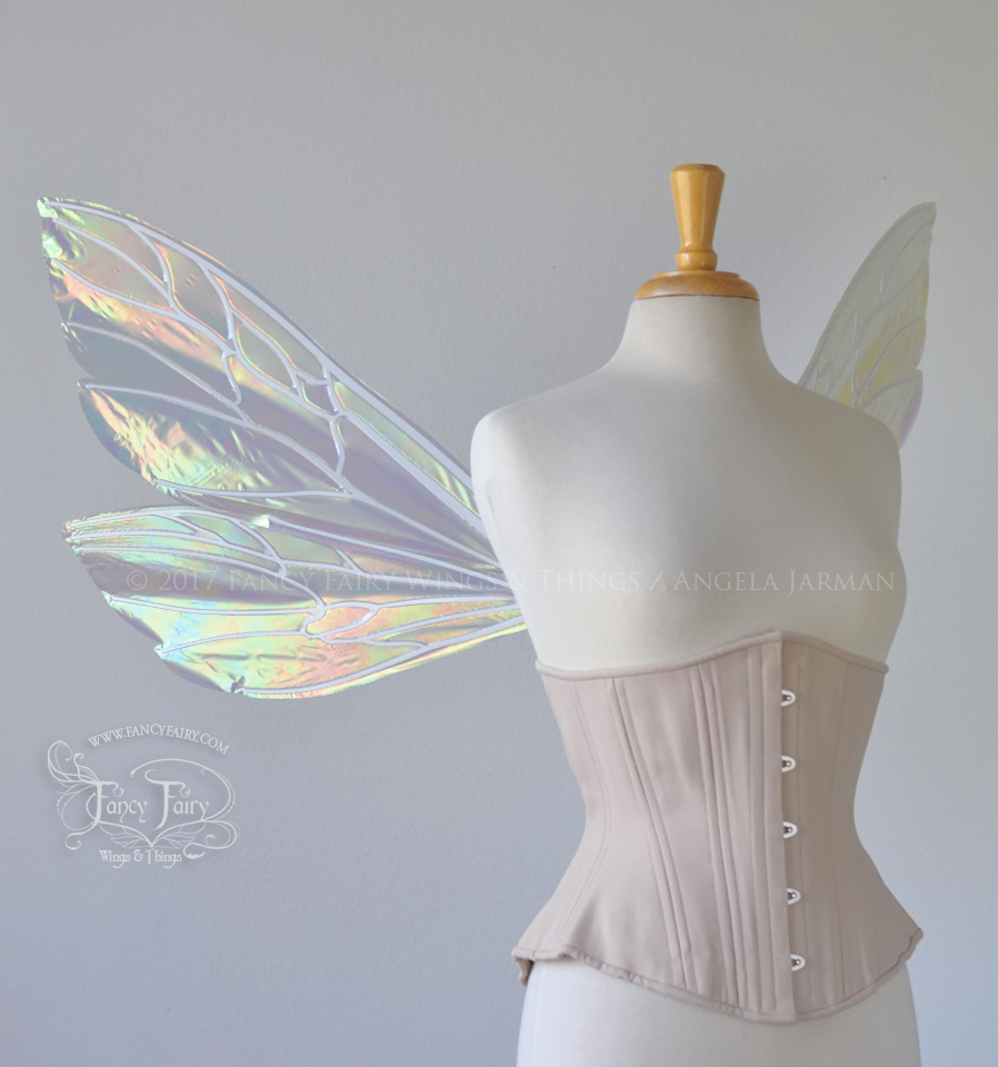Ellette Iridescent Fairy Wings in Patina Green with Pearl veins