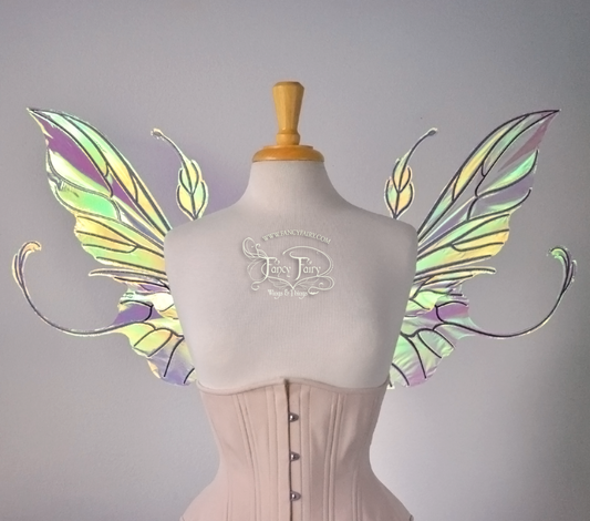 Elvina Iridescent Convertible Fairy Wings in Clear Diamond Fire with Black veins