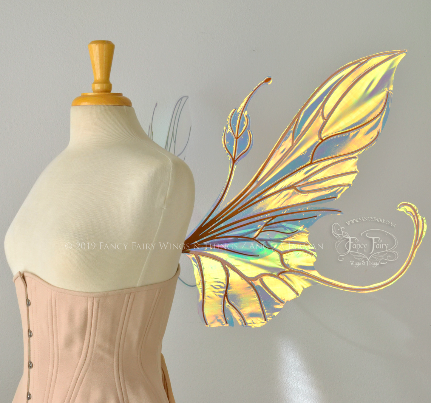 Elvina Iridescent Convertible Fairy Wings in Clear Diamond Fire with Copper veins