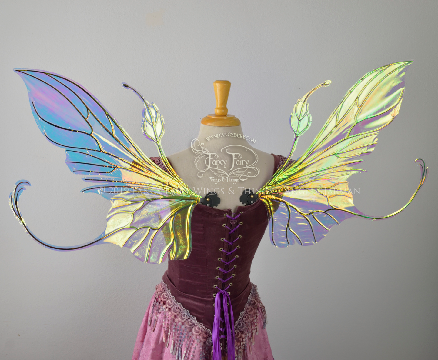 Elvina *Alternate cut* Iridescent Convertible Fairy Wings in Clear Diamond Fire with Black veins
