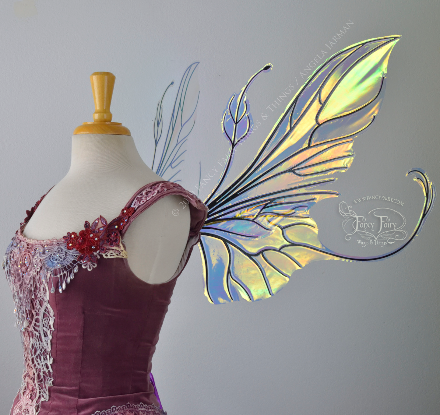 Elvina *Alternate cut* Iridescent Convertible Fairy Wings in Clear Diamond Fire with Black veins