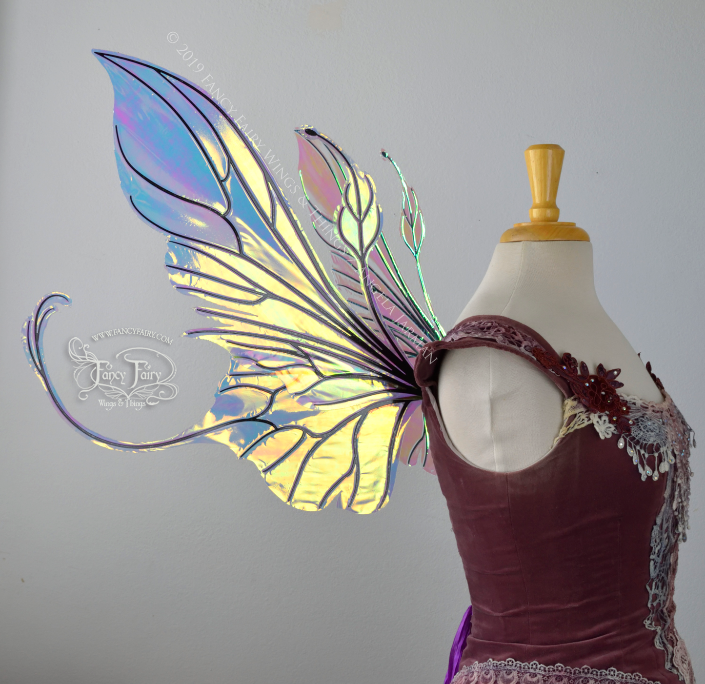 Elvina *Alternate cut* Iridescent Convertible Fairy Wings in Clear Diamond Fire with Black veins