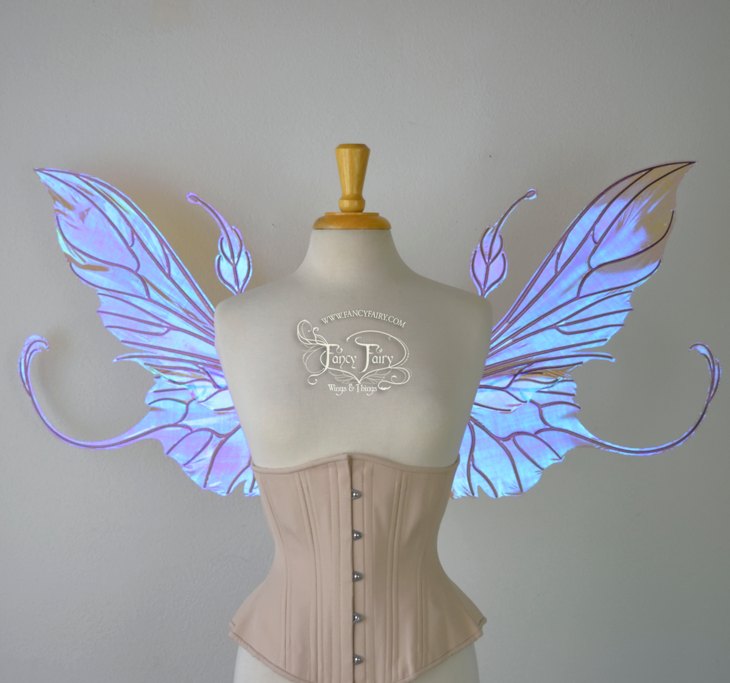Elvina Iridescent Convertible Fairy Wings in Lilac with Chameleon Cherry Violet Glitter veins