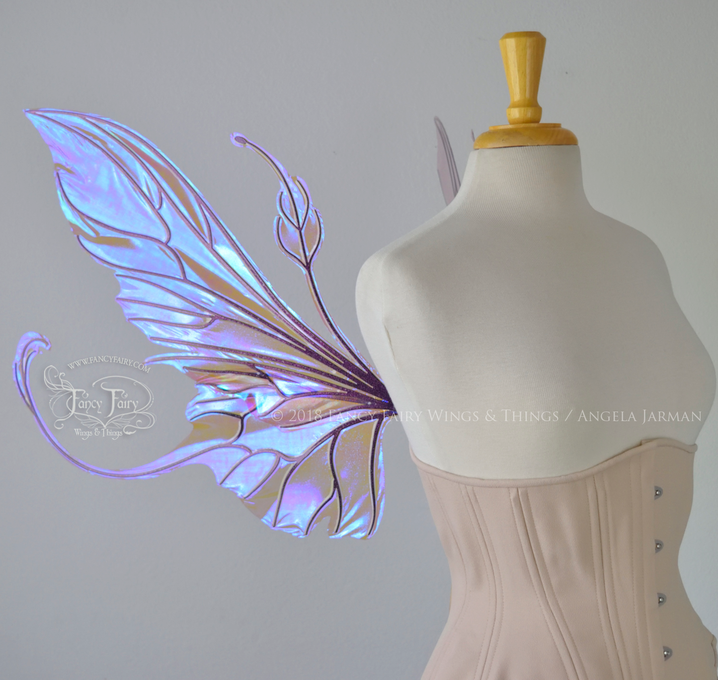 Elvina Iridescent Convertible Fairy Wings in Lilac with Chameleon Cherry Violet Glitter veins