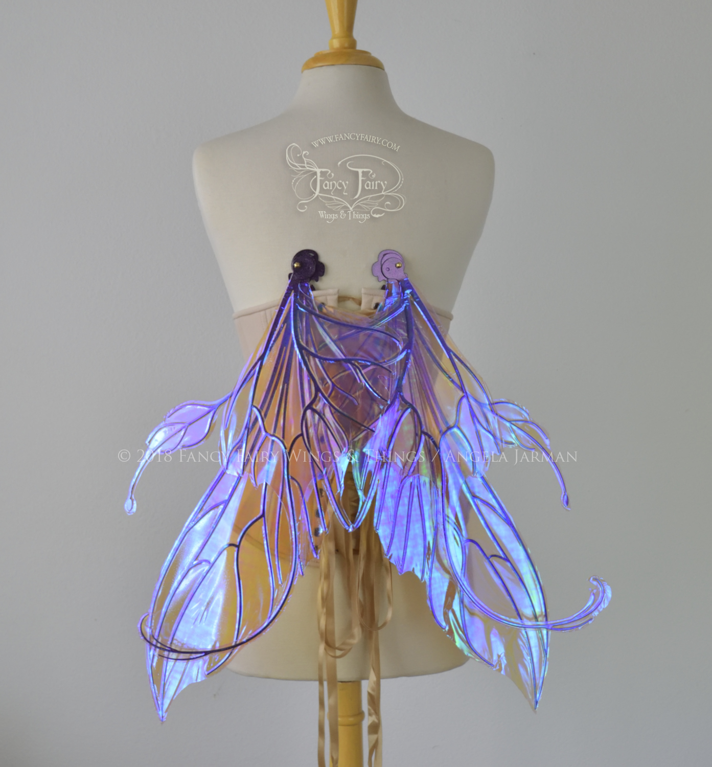 Elvina Iridescent Convertible Fairy Wings in Lilac with Chameleon Cherry Violet Glitter veins