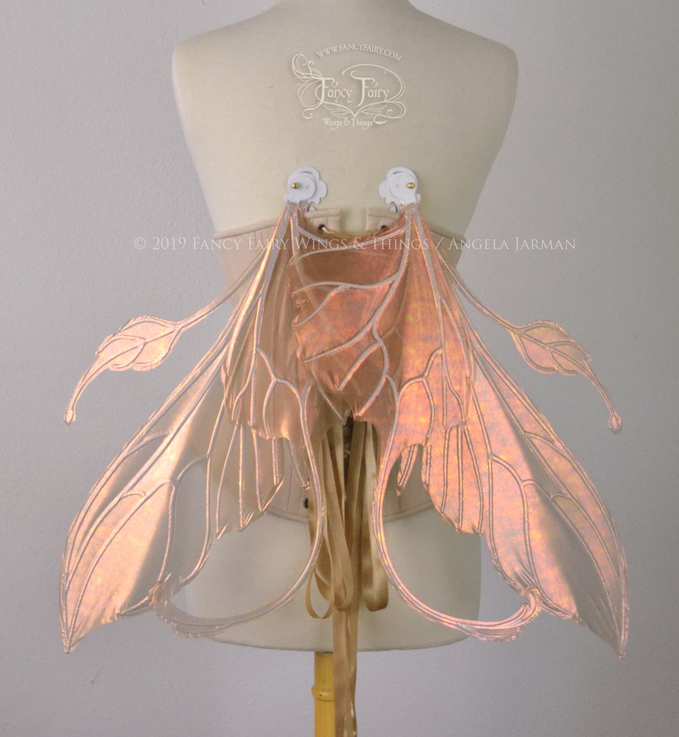Elvina Iridescent Convertible Fairy Wings in Rose Gold with Pearl White veins