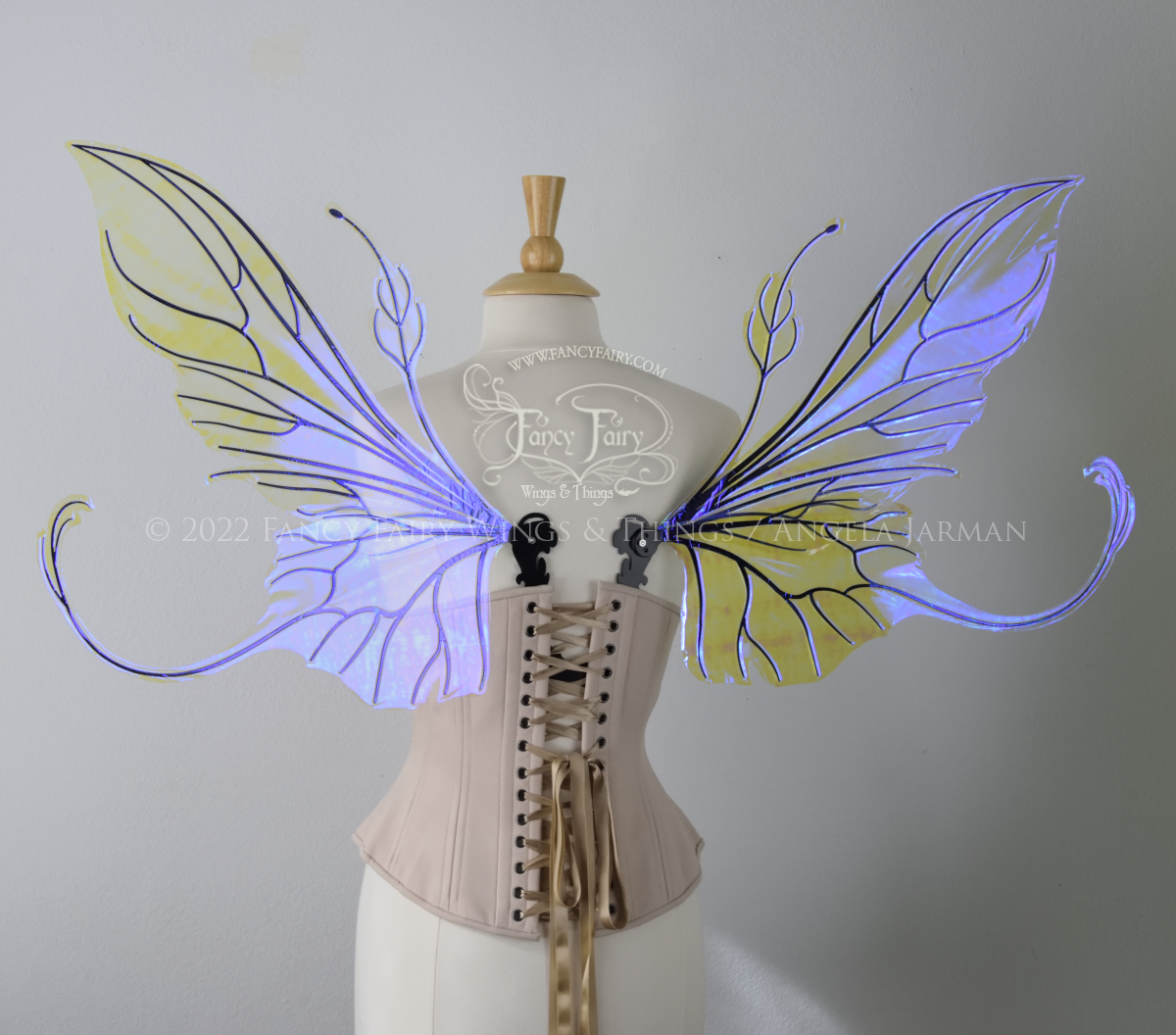 Elvina Iridescent Convertible Fairy Wings in Clear Ultraviolet with Black veins