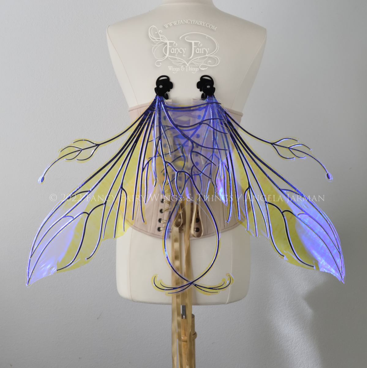 Elvina Iridescent Convertible Fairy Wings in Clear Ultraviolet with Black veins