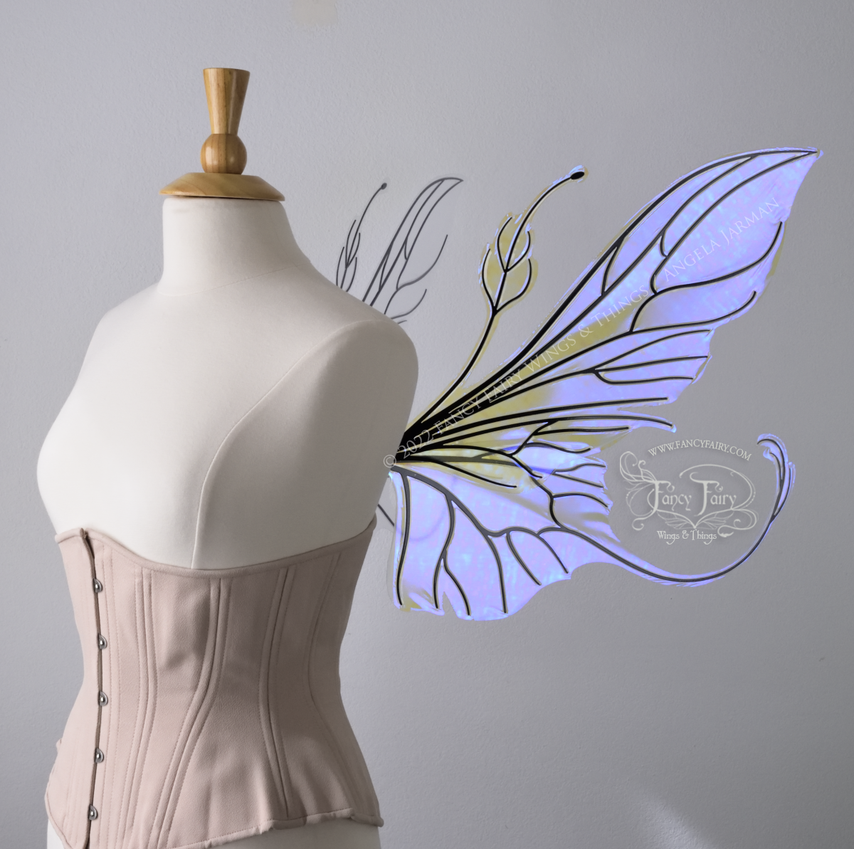 Elvina Iridescent Convertible Fairy Wings in Clear Ultraviolet with Black veins