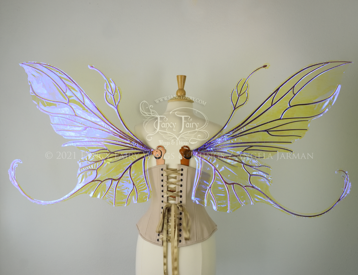 Extra Large Elvina Iridescent Convertible Fairy Wings in Ultraviolet with Copper veins