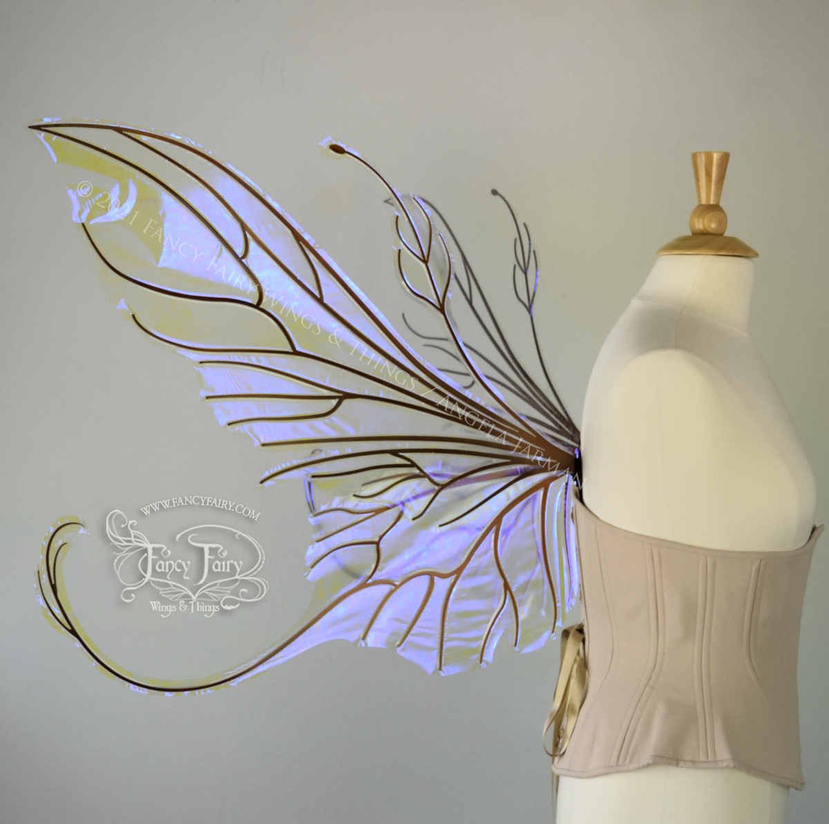 Extra Large Elvina Iridescent Convertible Fairy Wings in Ultraviolet with Copper veins