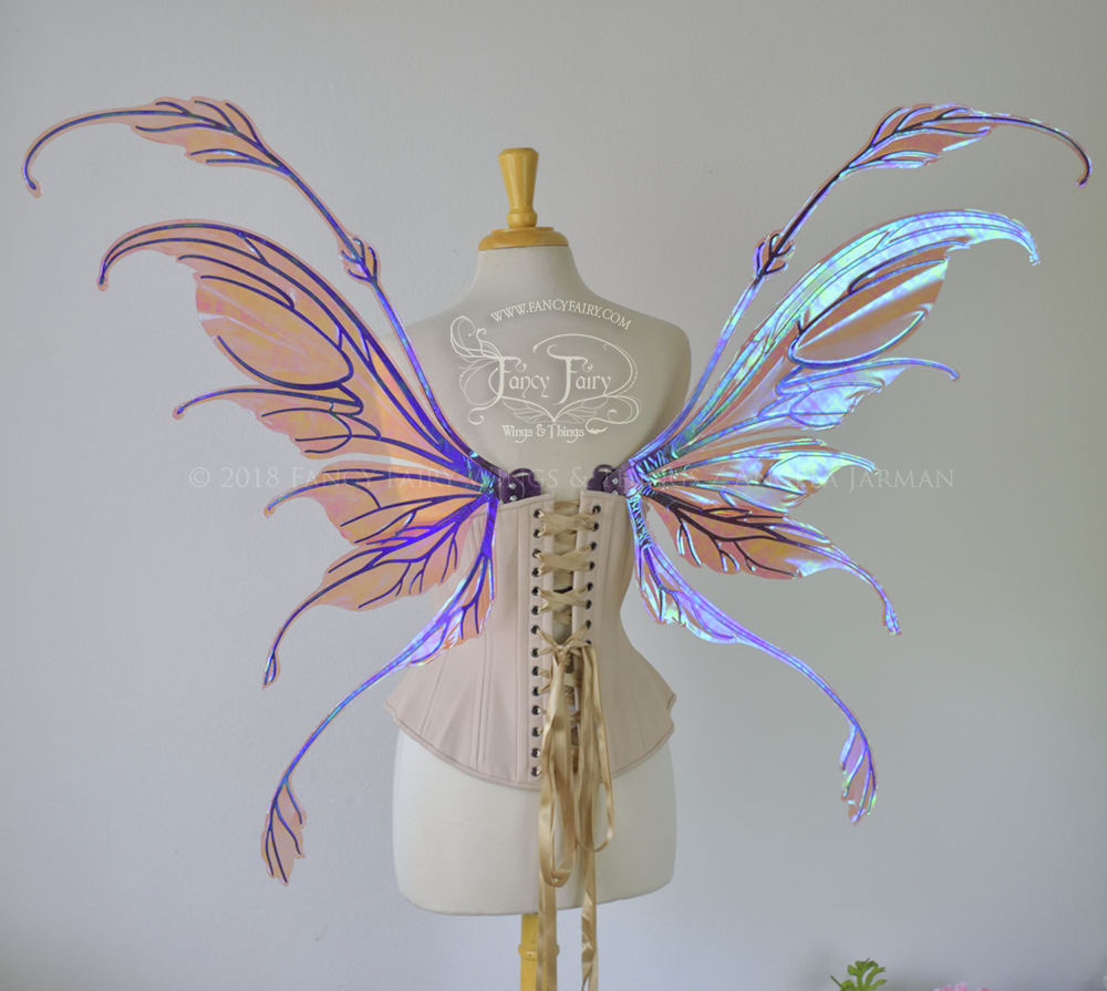 Fauna Iridescent Convertible Fairy Wings in Berry with Chameleon Cherry Violet Glitter veins