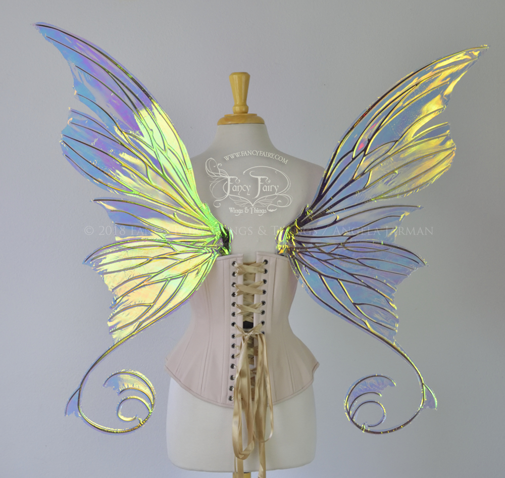 Aphrodite Iridescent Fairy Wings in Clear Diamond Fire with Chameleon Cherry Violet Glitter Veins