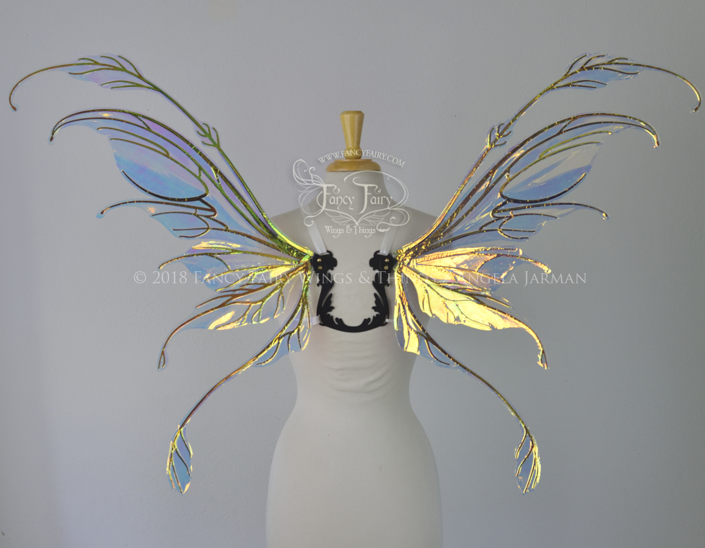 Fauna Iridescent Convertible Fairy Wings in Clear Diamond Fire with Black veins