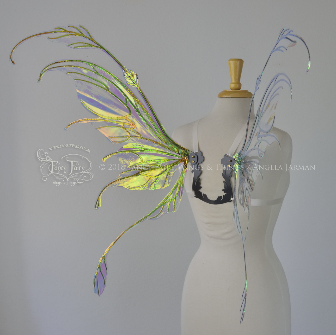 Fauna Iridescent Convertible Fairy Wings in Clear Diamond Fire with Black veins