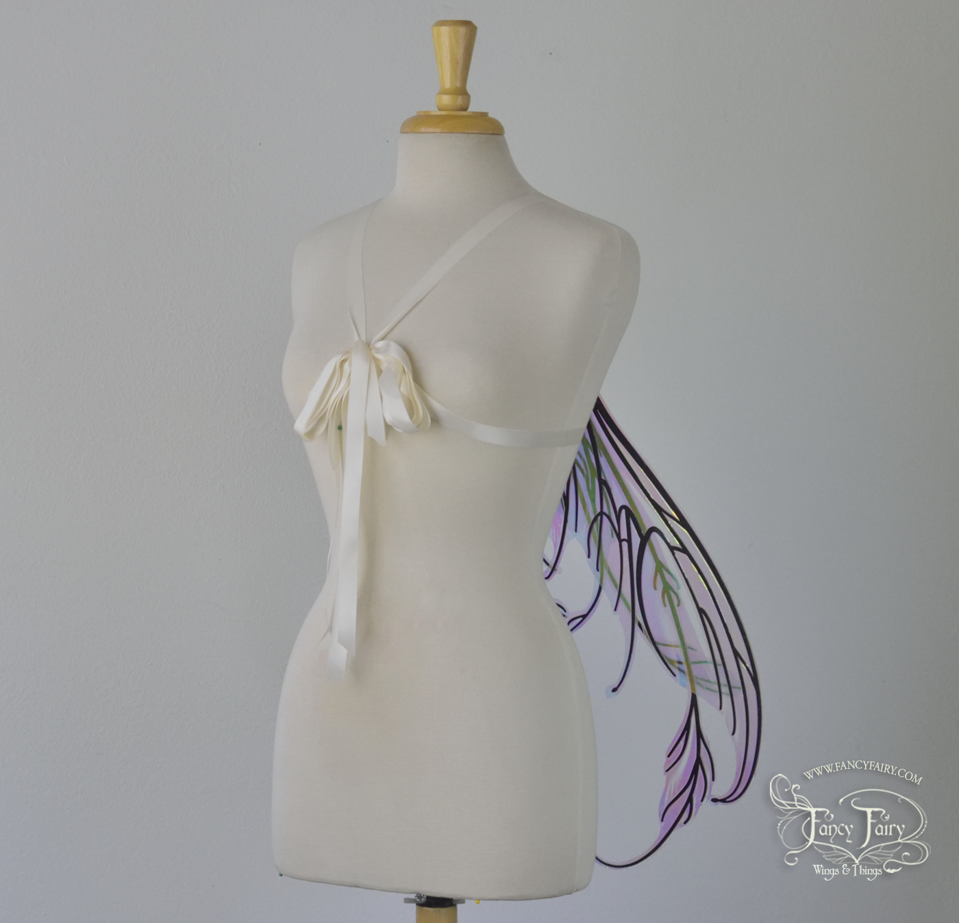 Fauna Iridescent Convertible Fairy Wings in Clear Diamond Fire with Black veins