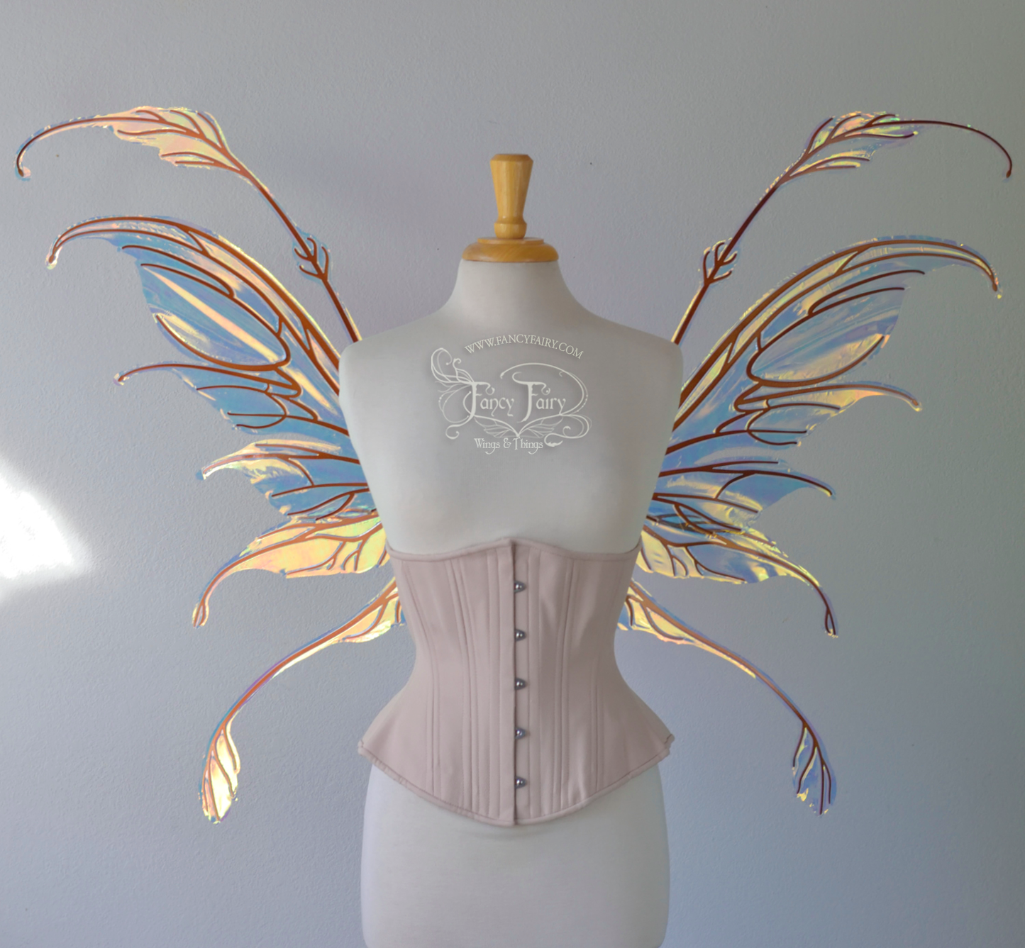 Fauna Iridescent Convertible Fairy Wings in Clear Diamond Fire with Copper veins