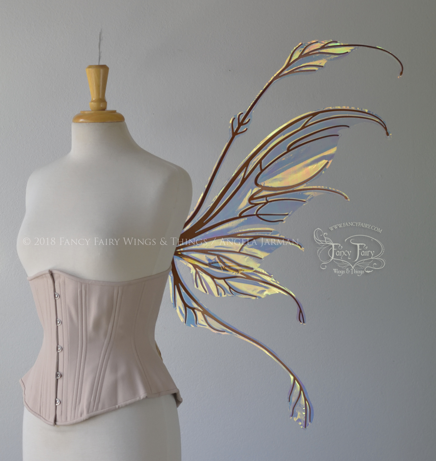 Fauna Iridescent Convertible Fairy Wings in Clear Diamond Fire with Copper veins
