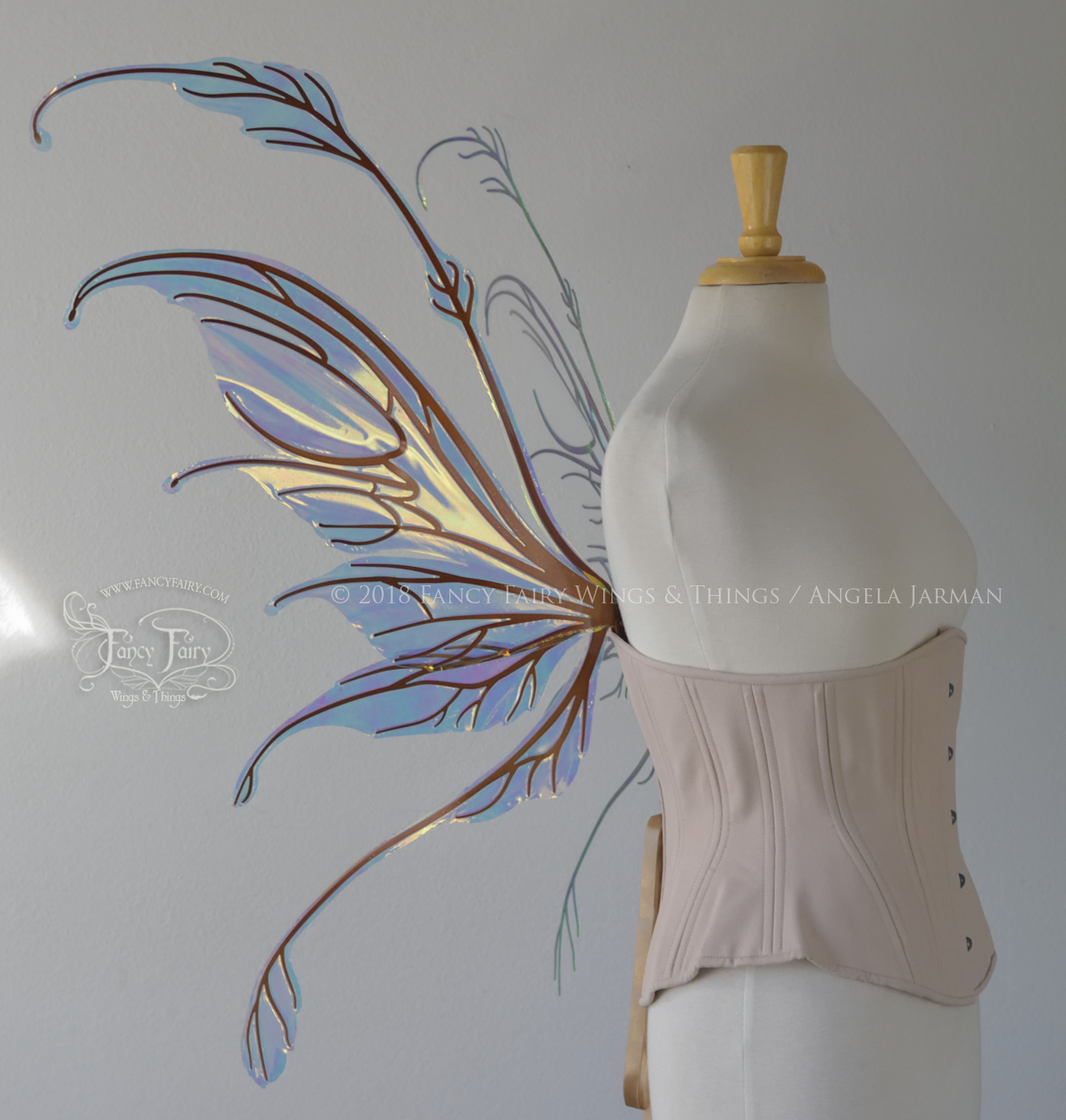 Fauna Iridescent Convertible Fairy Wings in Clear Diamond Fire with Copper veins