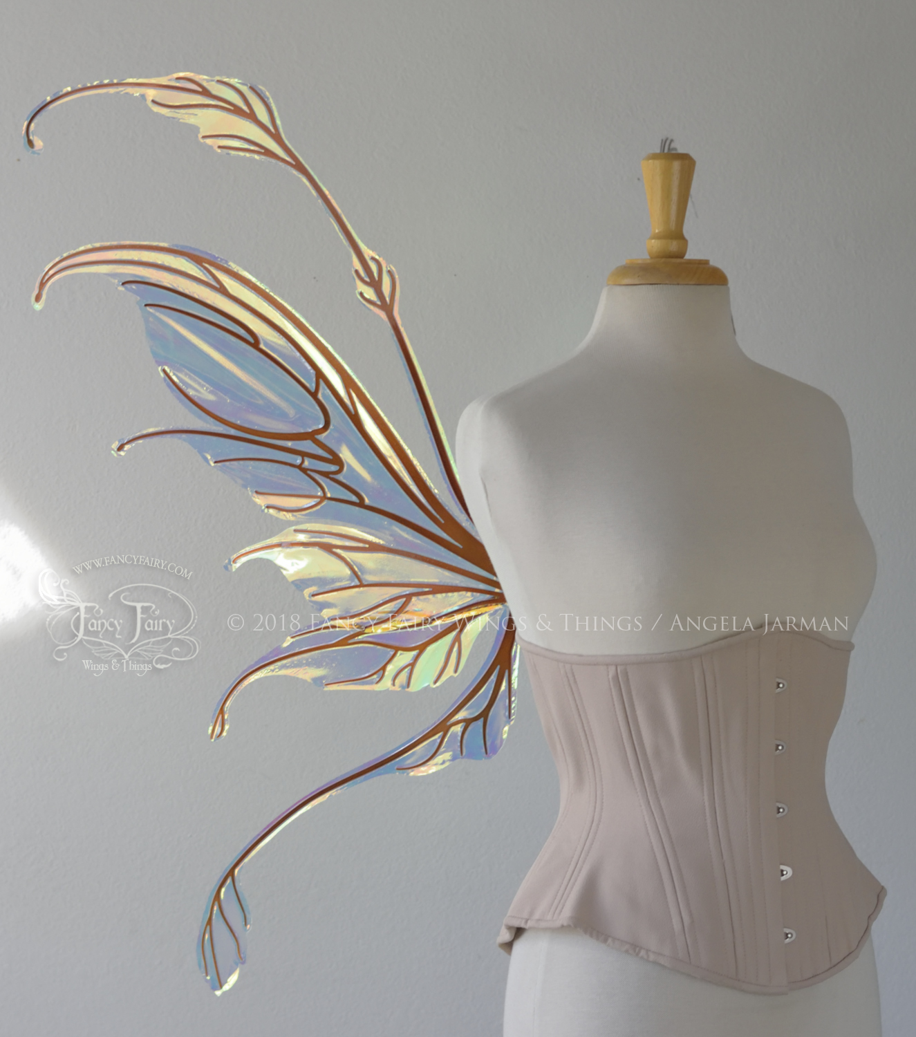 Fauna Iridescent Convertible Fairy Wings in Clear Diamond Fire with Copper veins