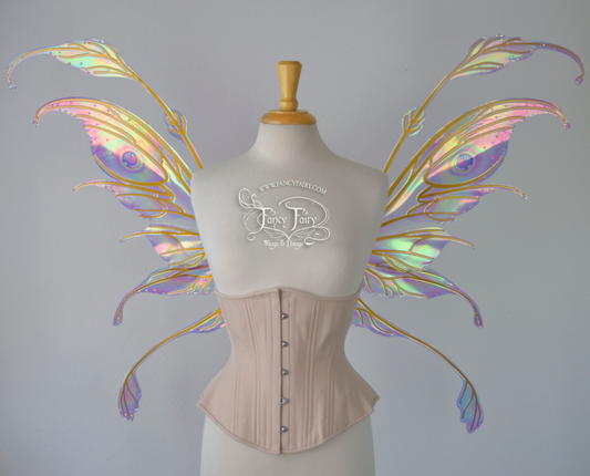 Fauna Iridescent Convertible Fairy Wings and Winged Hair Comb set in Opal Rainbow with Swarvski Crystals