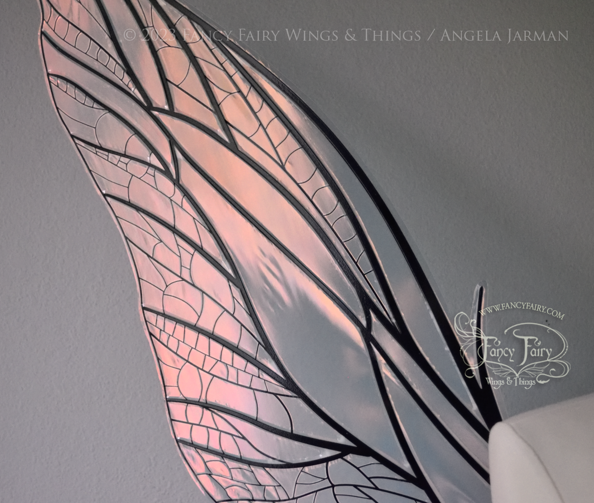 Fayette Convertible Iridescent "Pix" Fairy Wings in Clear Blush with Black veins