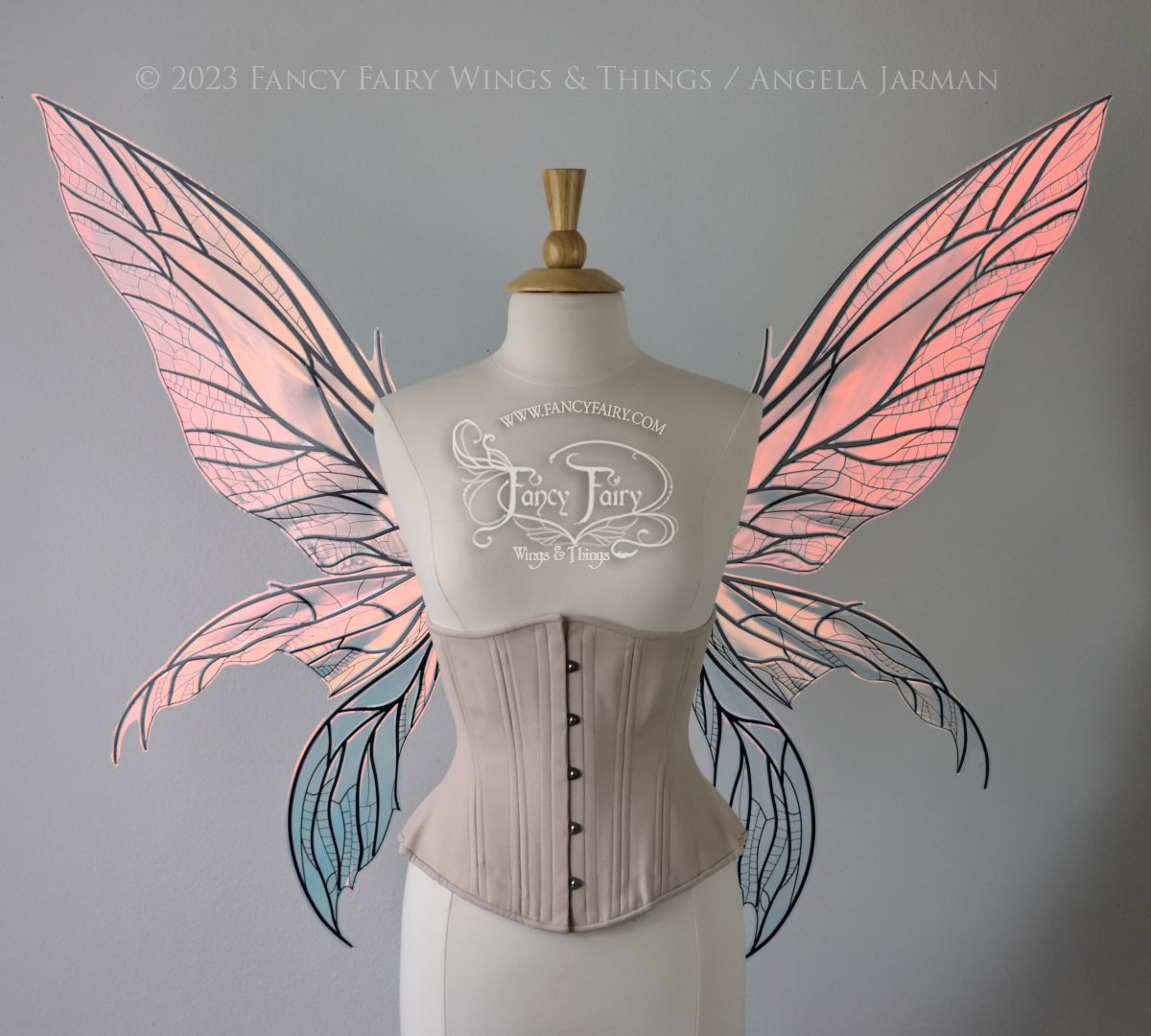 Fayette Convertible Iridescent "Pix" Fairy Wings in Clear Blush with Black veins