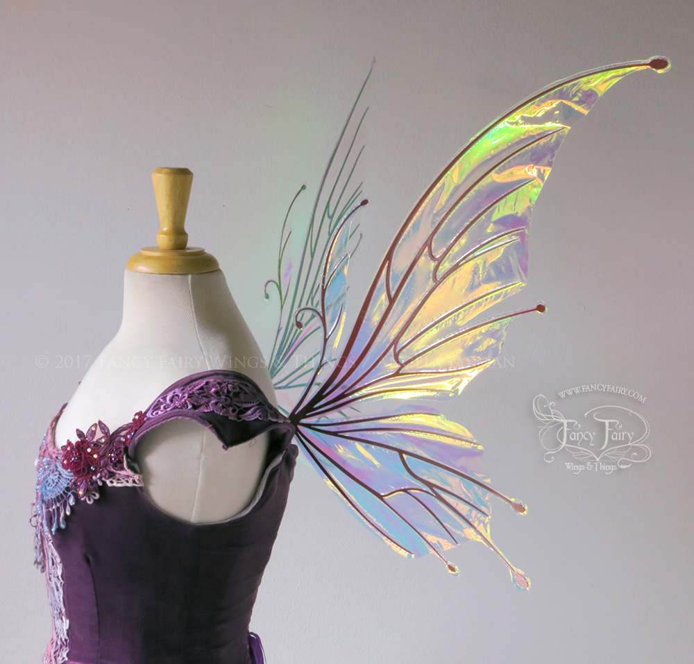 Flora Iridescent Fairy Wings in Clear Diamond Fire with Copper veins