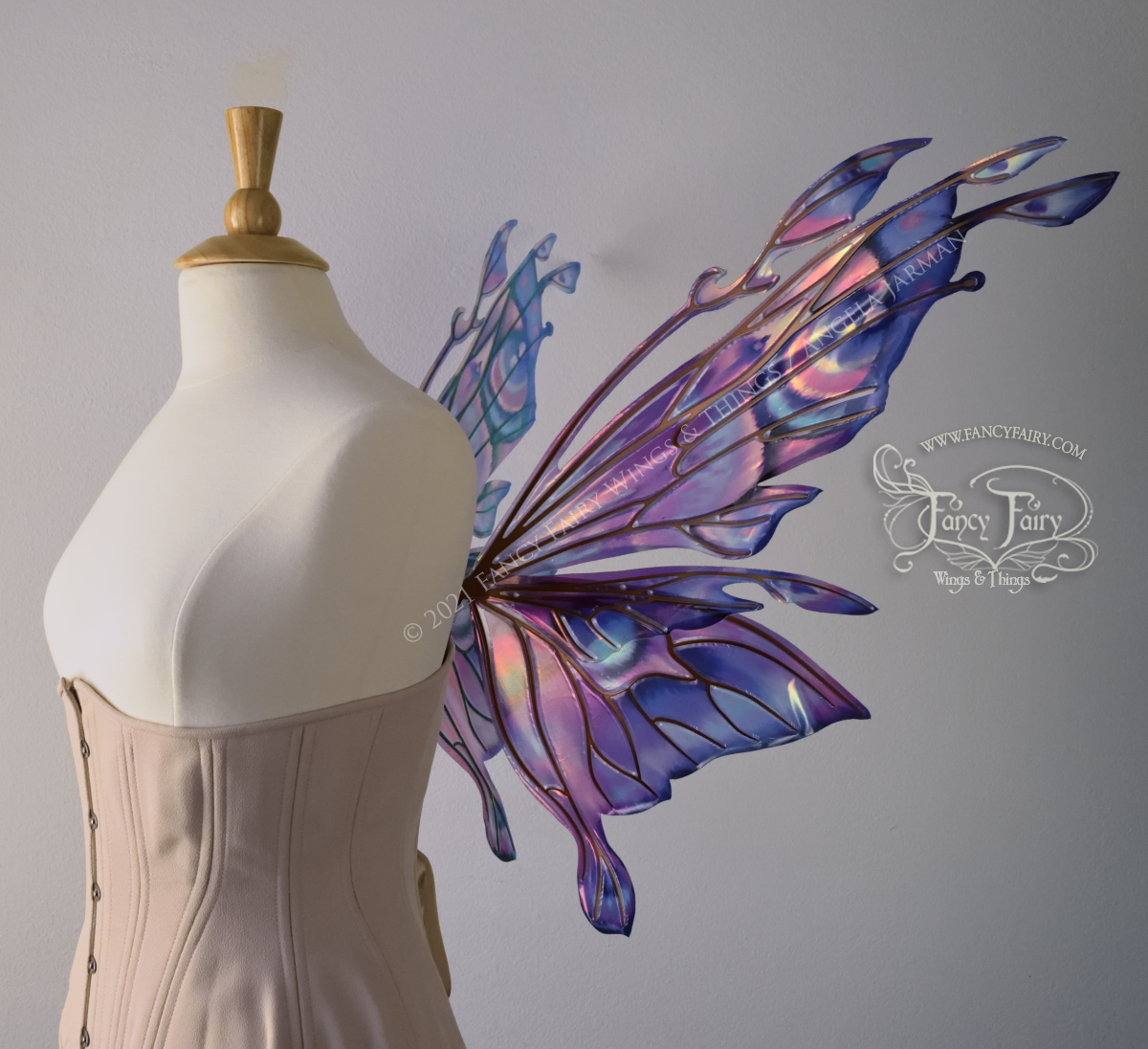 Goblin Princess Convertible Iridescent Painted 'Magenta Sunset' Fairy Wings with Copper Veins