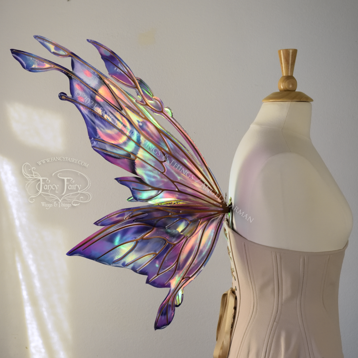 Goblin Princess Convertible Iridescent Painted 'Magenta Sunset' Fairy Wings with Copper Veins