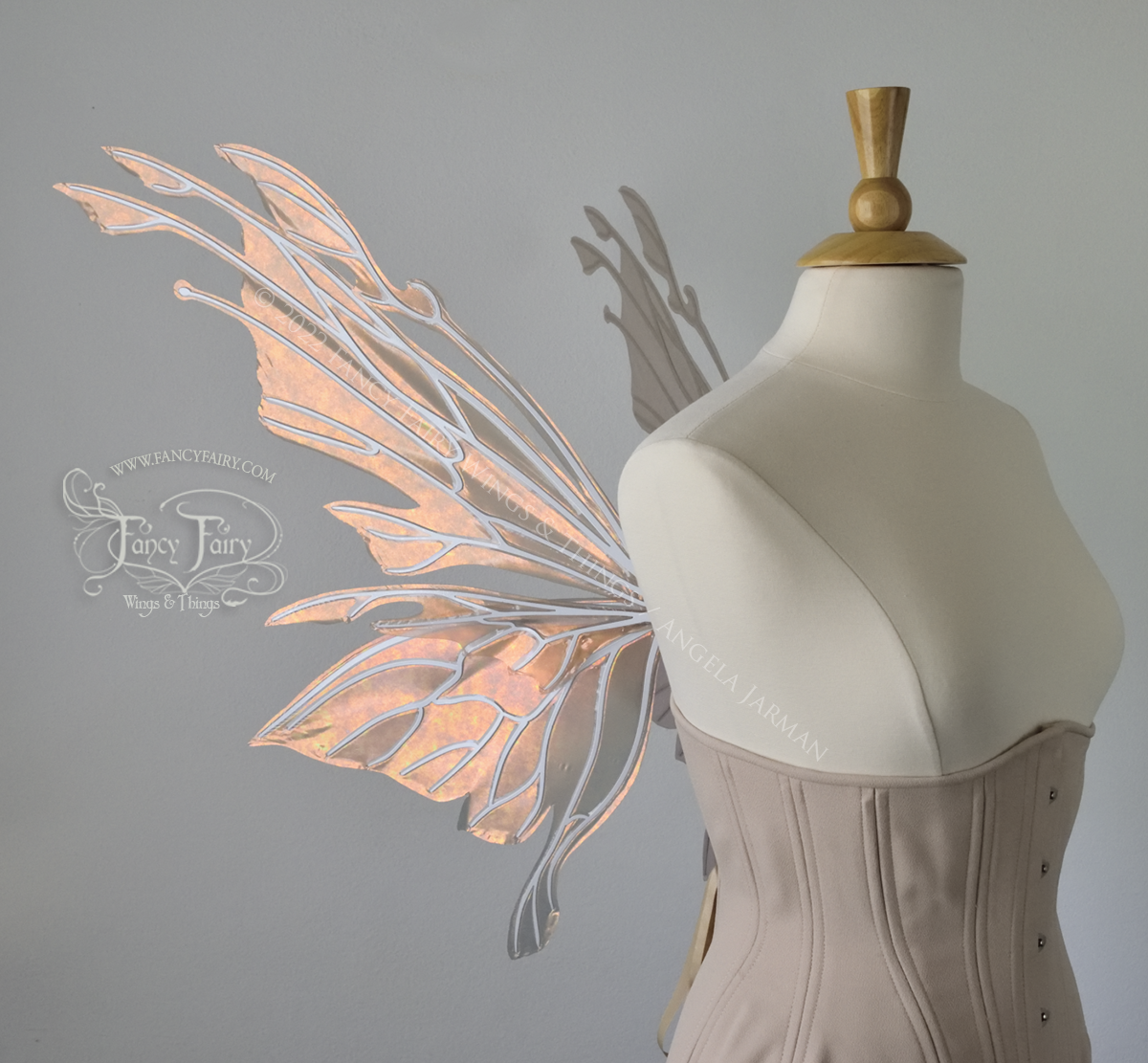 Goblin Princess Convertible Iridescent Fairy Wings in Rose Gold with White Veins