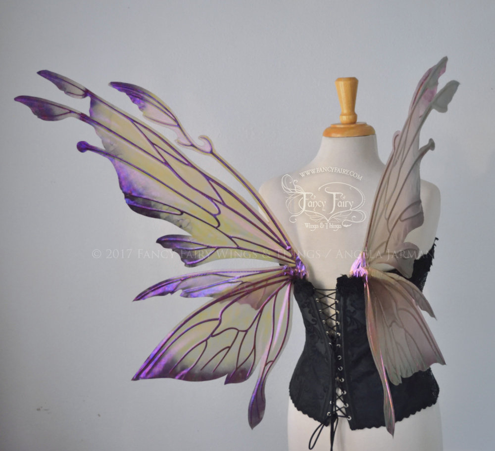 Goblin Princess Iridescent Painted Fairy Wings in Ultraviolet Sunset with Black Veins