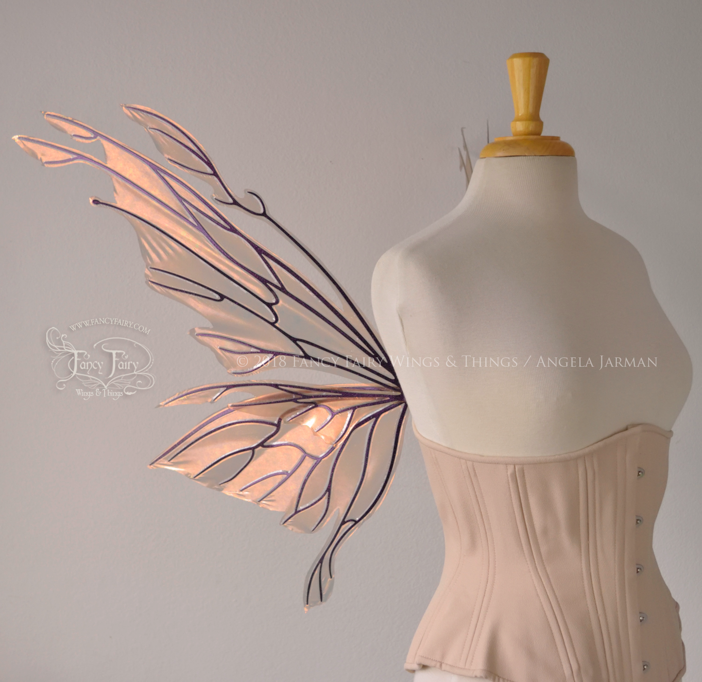Goblin Princess New Convertible Iridescent Fairy Wings in Rose Gold with Chameleon Cherry Violet Veins