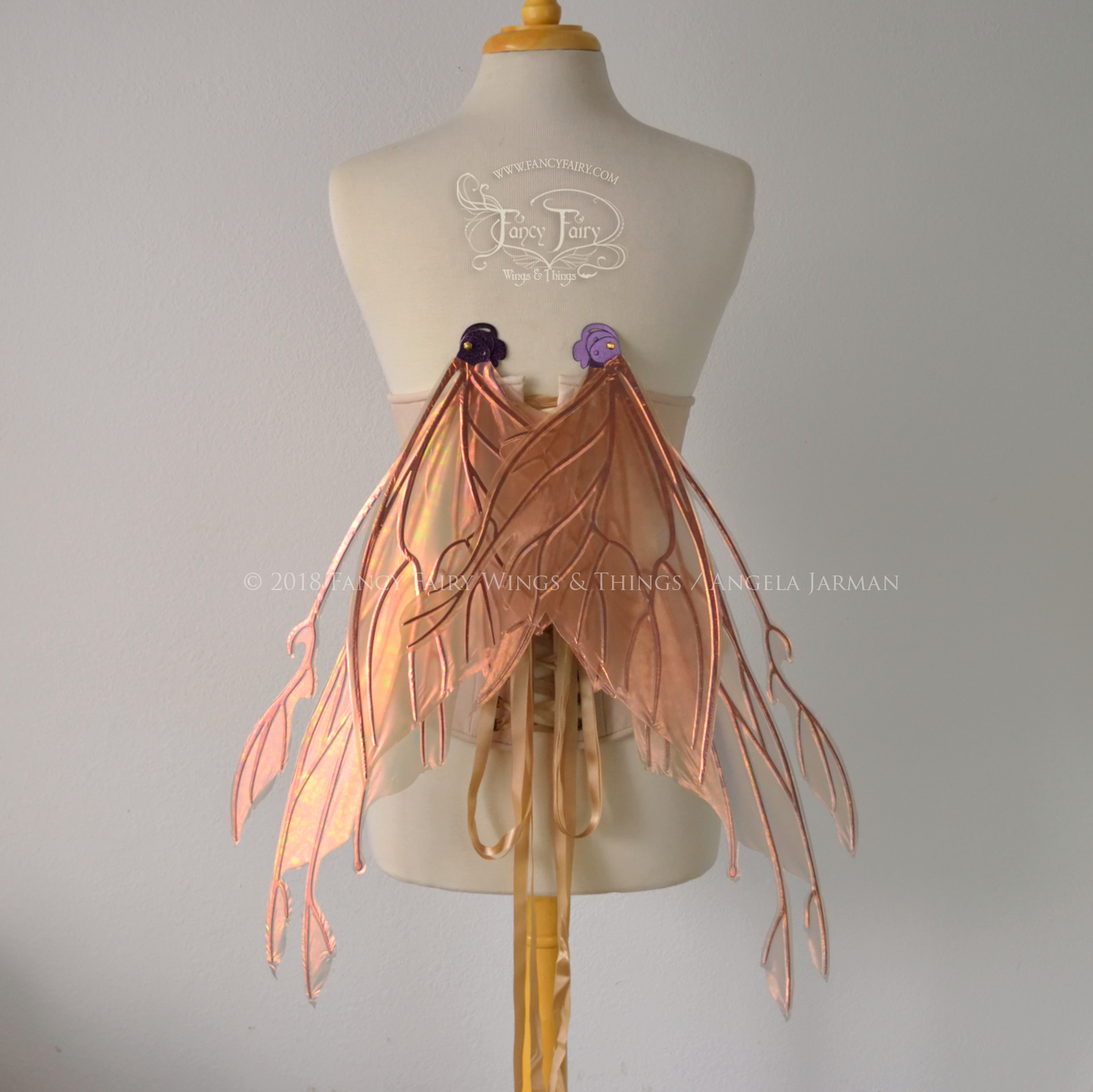 Goblin Princess New Convertible Iridescent Fairy Wings in Rose Gold with Chameleon Cherry Violet Veins