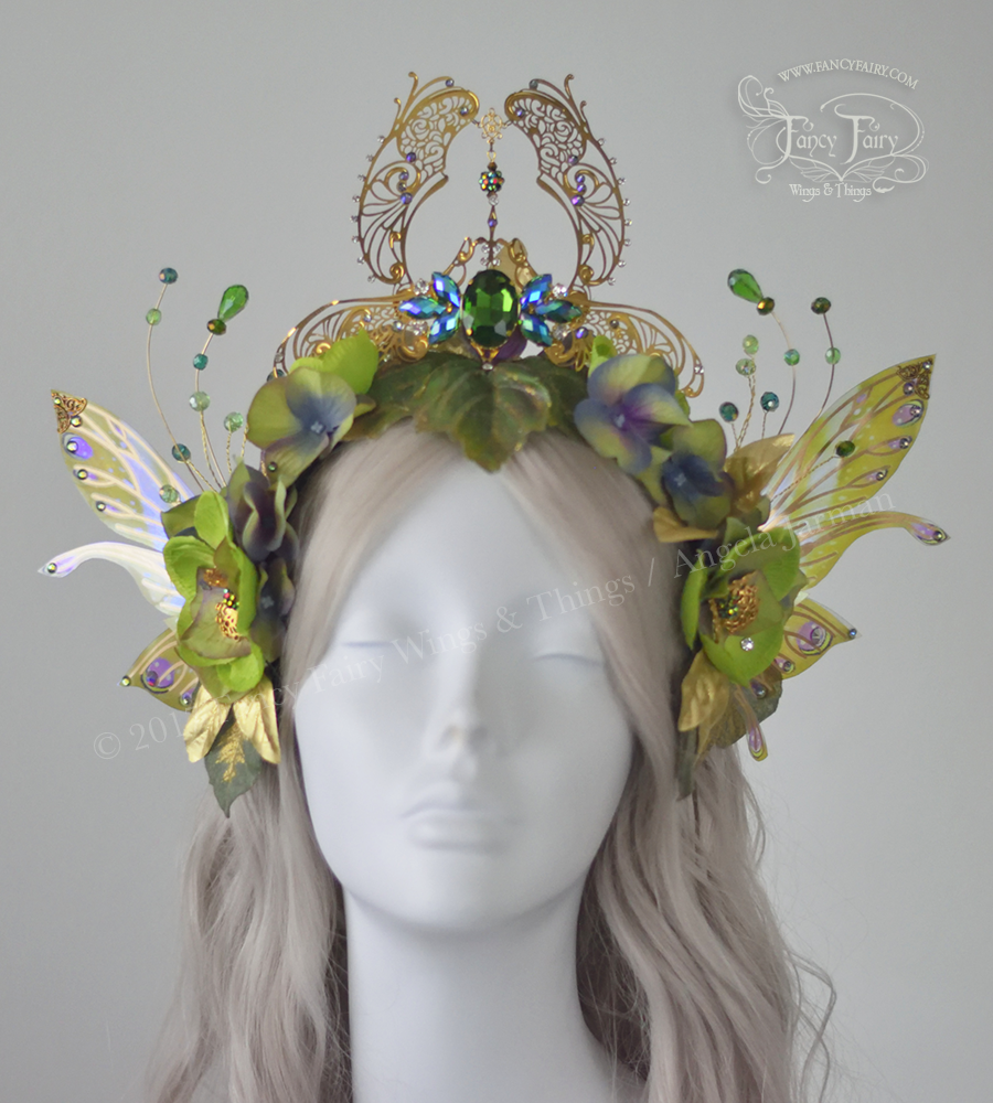 Green & Gold Absinthe Filigree Fairy Crown / Headdress with Salome wings