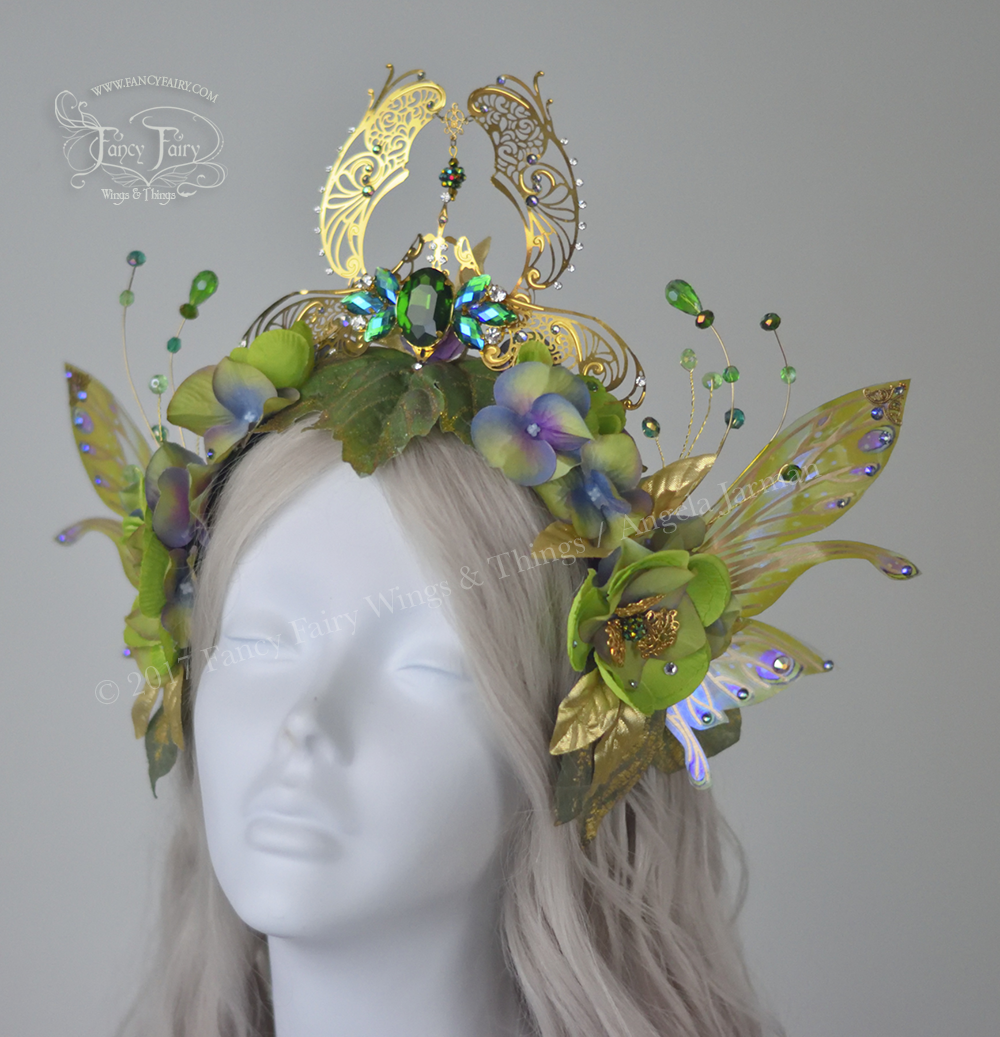 Green & Gold Absinthe Filigree Fairy Crown / Headdress with Salome wings