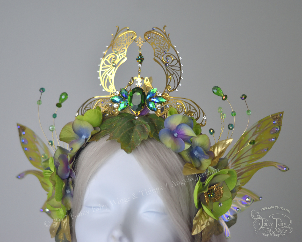 Green & Gold Absinthe Filigree Fairy Crown / Headdress with Salome wings