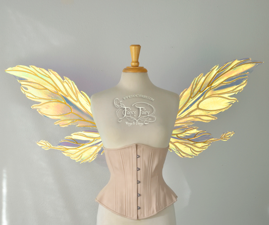 Ivy Iridescent Convertible Fairy Wings in Clear Diamond Fire with Gold veins