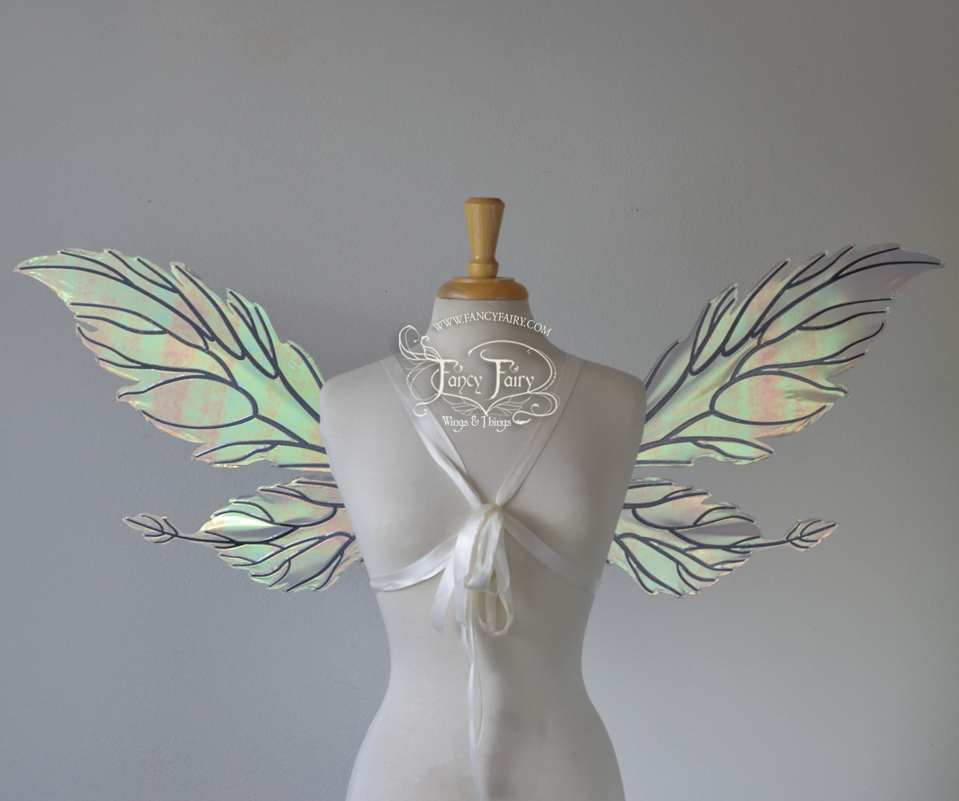 Ivy Iridescent Convertible Fairy Wings in Patina Green with Black veins