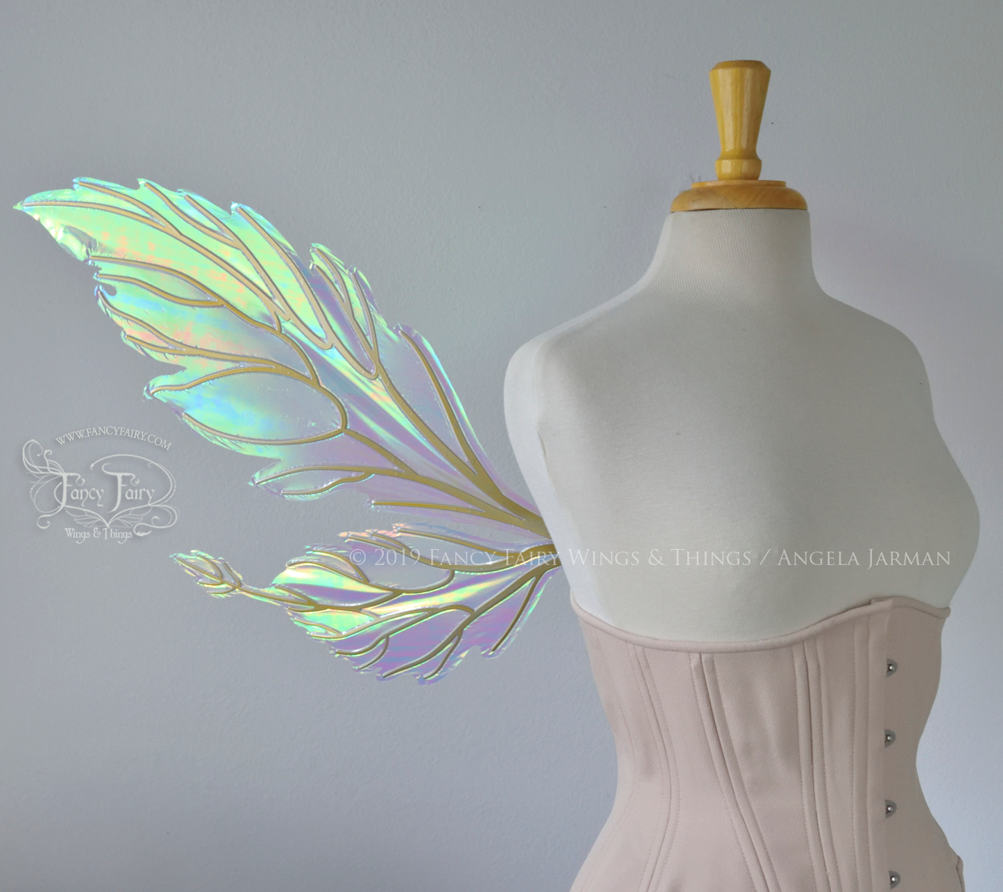 Ivy Iridescent Convertible Fairy Wings in Satin White with Candy Gold veins