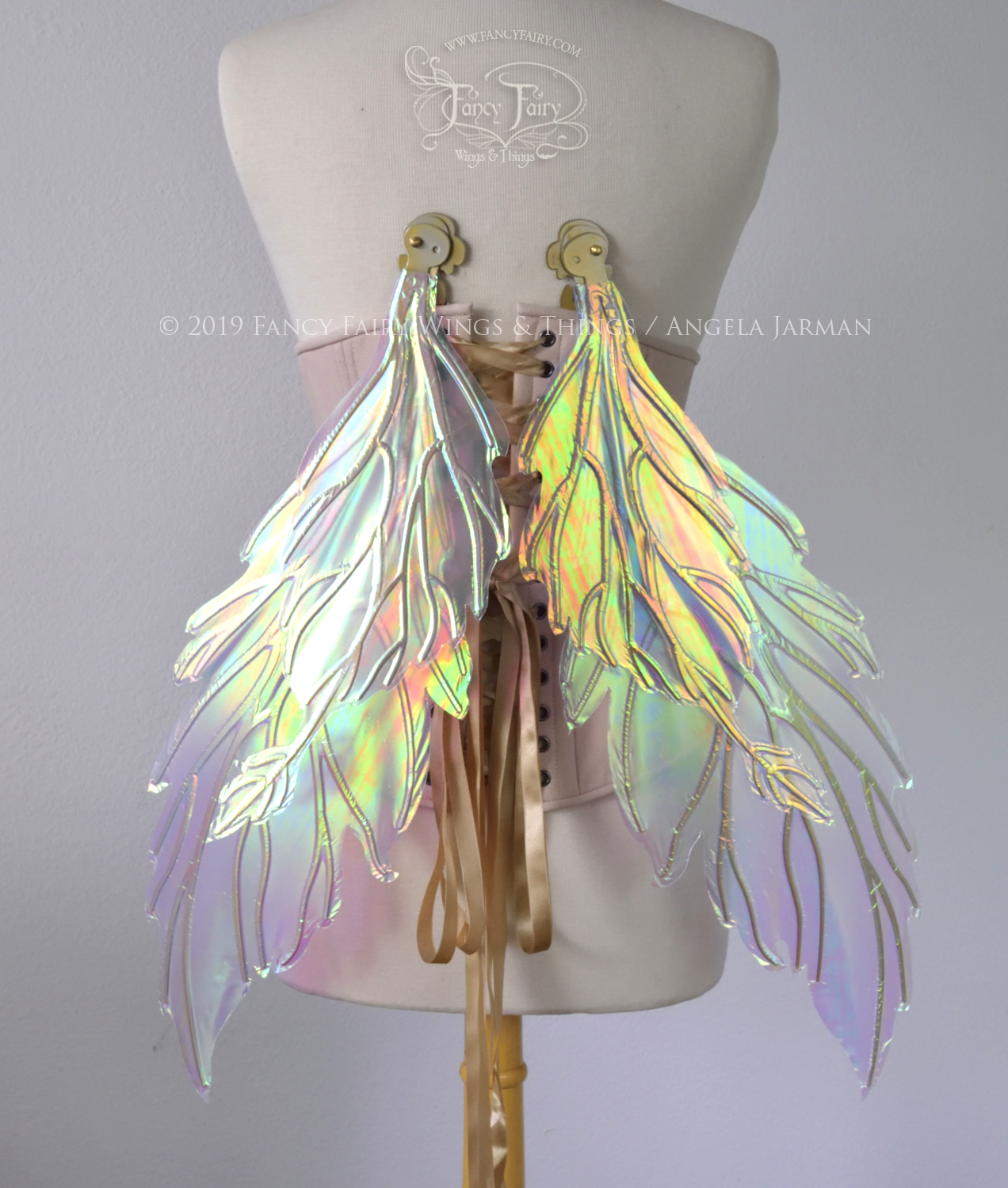 Ivy Iridescent Convertible Fairy Wings in Satin White with Candy Gold veins