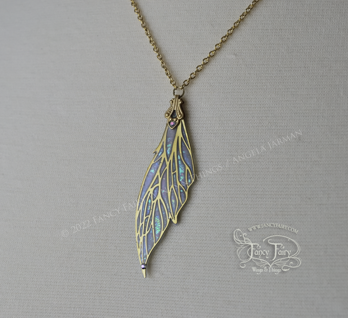 Colette Fairy Wing Necklace & Earrings set in Brass and Faux Opal
