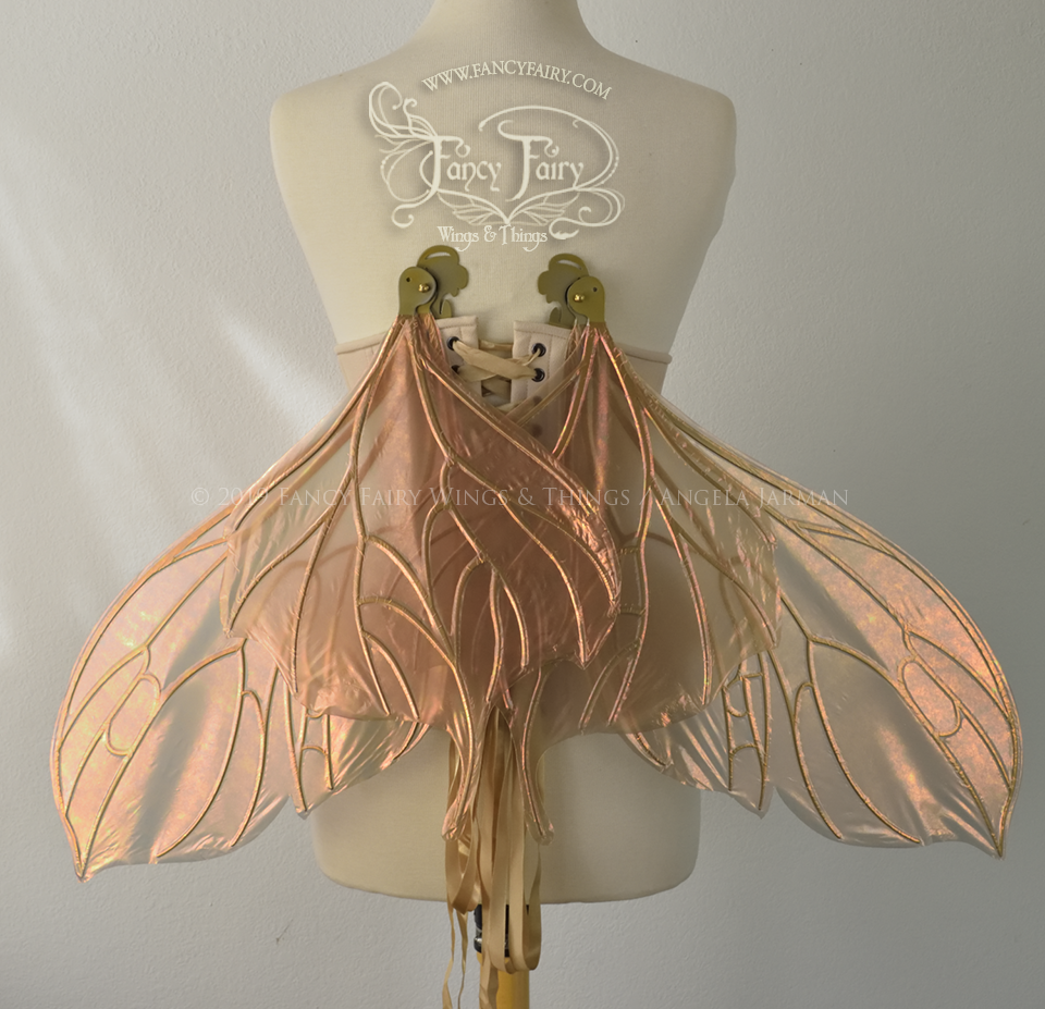 Pansy Iridescent Convertible Fairy Wings in Rose Gold with Candy Gold veins