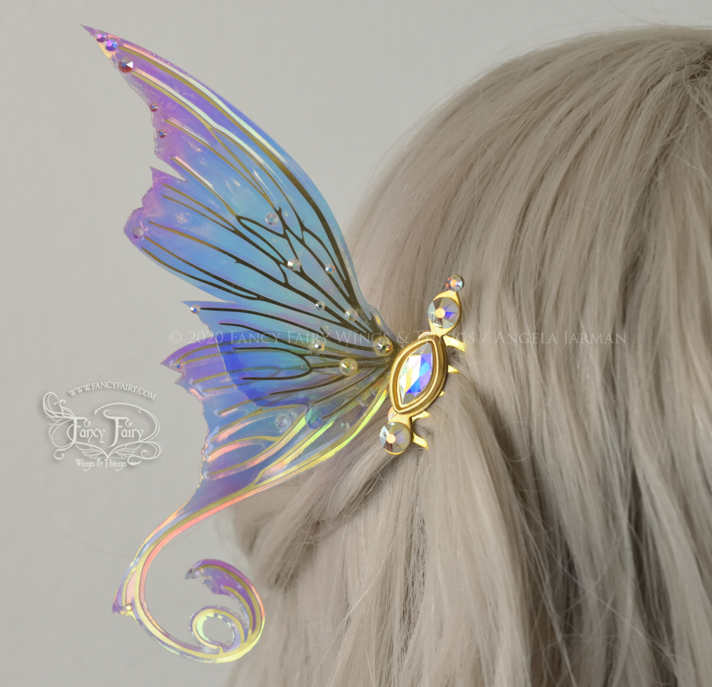 Aphrodite 3 and 1/2 inch Pastel Rainbow Fairy Wing Hair Combs with Brass Veins