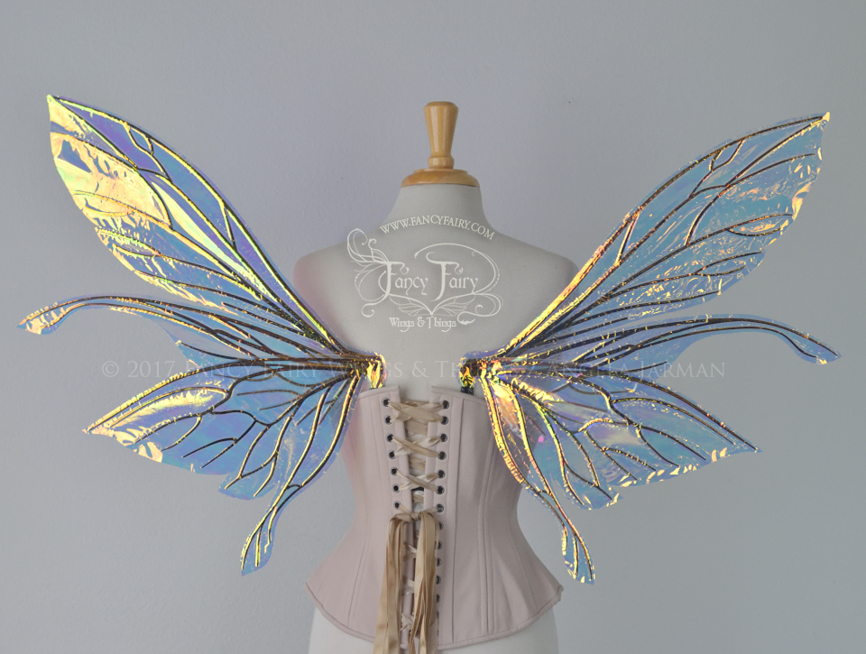 Salome Iridescent Fairy Wings in Clear Diamond Fire with Black Veins